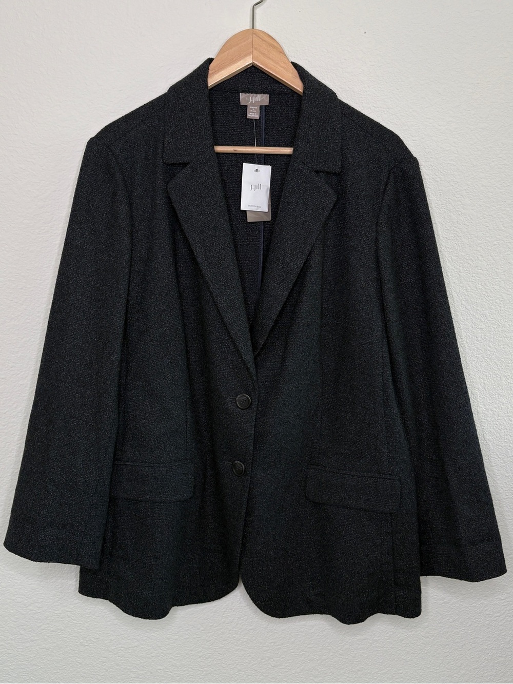 J. Jill Blazer Women’s Large Petite Single Button Wool Blend Charcoal Gray NWT